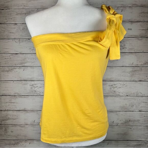 Anthropologie Maeve One Shoulder Bow Tee Knit Sunny Yellow Top M NEW $68 - Picture 4 of 7